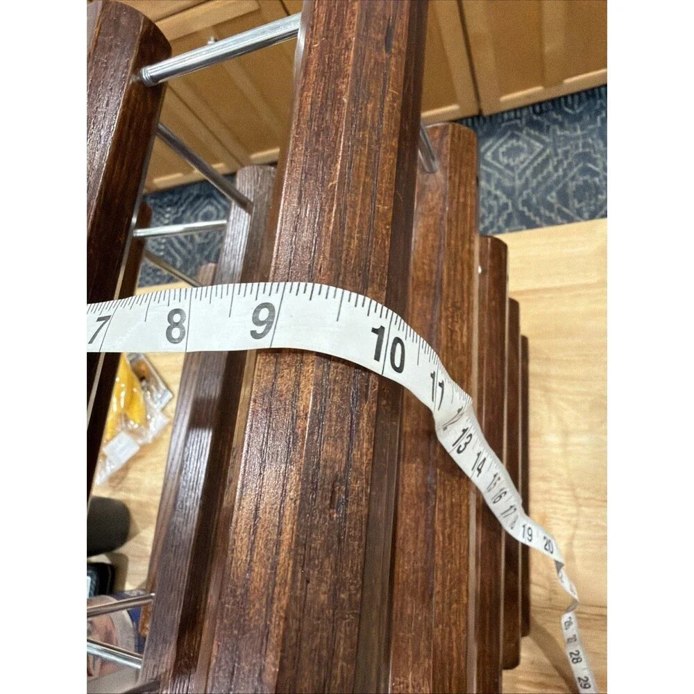 Danish Mid Century Modern Teak Wood And Chrome 8 Slot Wine Bottle Rack VTG